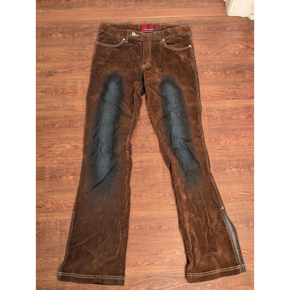 VTG Y2K Flame Johnny Blaze Brown Velvet Denim Jeans-Straight w/Slits-Sz 7/8 (28)